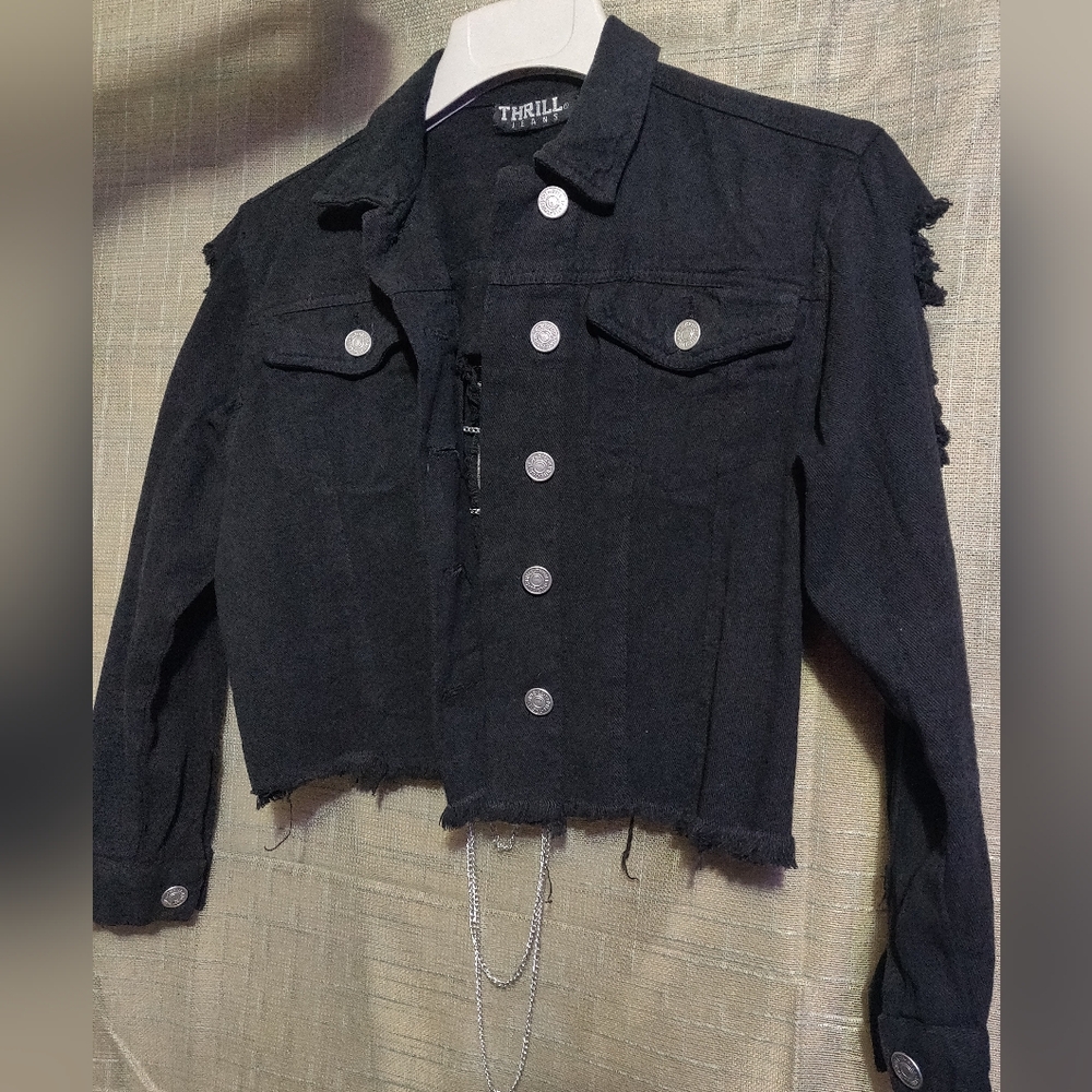 Thrill Black Denim Jacket With Chains - image 5
